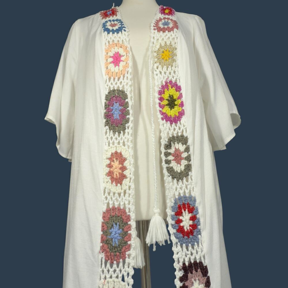 Embroidered Chiffon Kimono Swim Beach Pool Cover Up - Picture 11 of 13